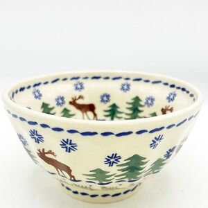 Ceramika Z Boleslawca Polish Pottery Reindeer and Trees Small Bowl